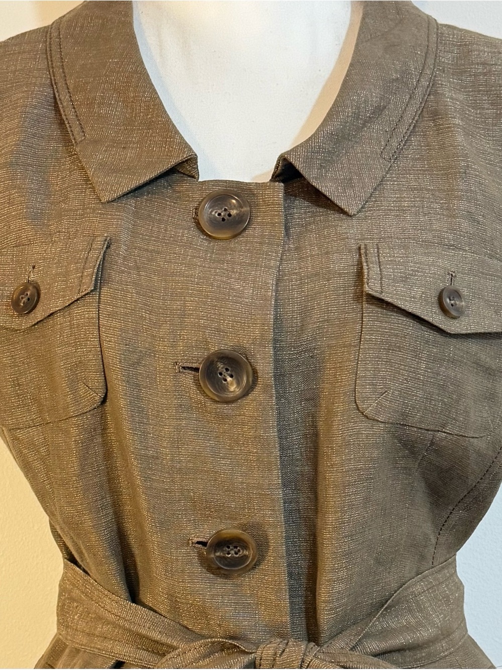 Ann Taylor Loft Brown Linen Blend Belted Short Sleeve Jacket Blazer Size 14 NWT - Picture 4 of 8
